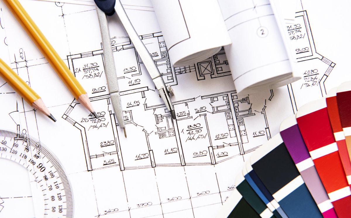 Architect workplace top view